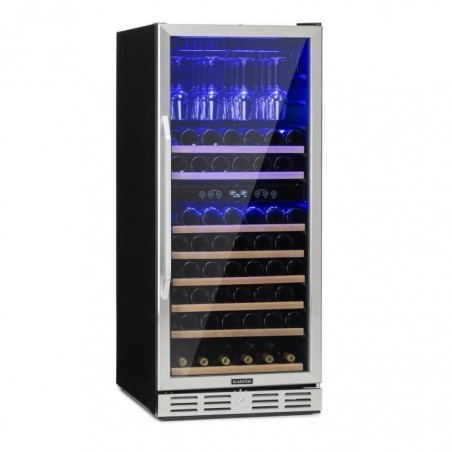 Klarstein Vinovilla 116D Cave à vin réfrigérée 313 litres - 116 bouteilles - 10 clayettes bois - Eclairage LED - Design inox -