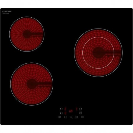 OCEANIC Plaque de cuisson 3 zones vitrocéramique, 5200W, 9 niveaux de puissance, minuteur 99 min, commandes sensitives, L56xH49
