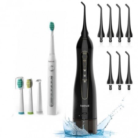 Hydropulseur Jet Dentaire Portable Rechargable,Irrigateur Electrique + Brosse à dents électrique rechargeable Sonique FW-507