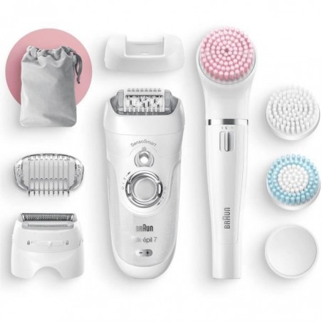 BRAUN KIT BEAUTE SE 7875 -Epilateur-tête pivotante-2 vitesses-système softlift-smartlight-sensoSmart + Face spa-différentes