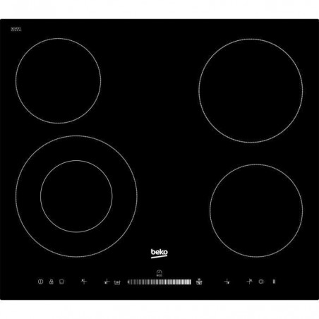 BEKO HIC64502T Plaque de cuisson vitrocéramique - 4 zones - 6700W - L58 x P51cm - Revêtement verre - Noir