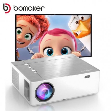 BOMAKER Vidéoprojecteur Full HD 1080P Native, Projecteur LED Outdoor Movie,Trapze avec Zoom Video Projecteur