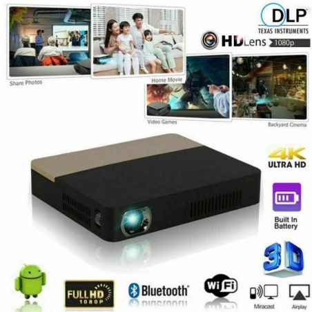 VIDEOPROJECTEUR intelligent 8500 Lumens Android 3D DLP 4K Projecteur Wifi Bluetooth 1080P Maison Théâtre Cinéma HDMI USB VGA