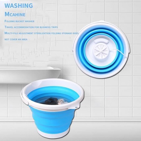 Mini Machine À Laver Pliable Avec 4 Modes De Lavage Économie D'Eau Et D'Énergie - Bleu