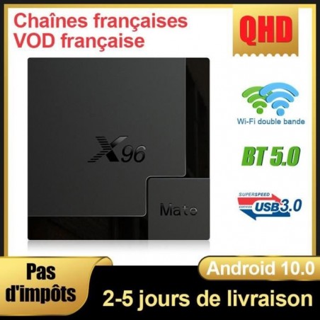 Android TV BOX X96 MATE Allwinner H616 Quad Core 4Go 64Go avec TV française 12 mois montre gratuite 4K wifi BT 5.0 Midea Player