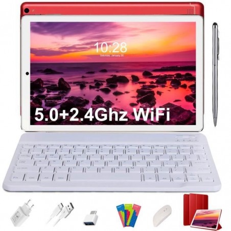 Tablette Tactile 10 Pouces 4Go RAM 64Go-128Go ROM Android 10.0 Certifié par Google GMS 1.6Ghz Tablet PC 6000mAh (Rouge)