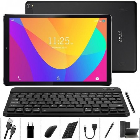 4G Tablette Tactile 10 Pouces-YOTOPT Android 10.0 4Go RAM, 64Go Stockage, Quad-core, Clavier Qwerty, Noir