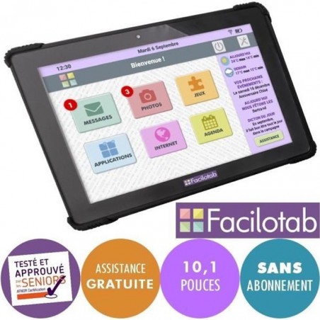 Tablette Facilotab L Onyx 10,1 pouces WiFi-4G - 32 Go - Android 10 (Interface simplifiée pour Seniors) Noir