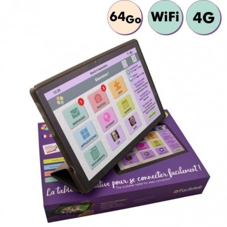 Tablette Facilotab L Rubis - WiFi-4G - 64 Go - Android 11 - Etui - Tablette simplifiée pour Seniors