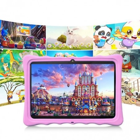 Uverbon Tablette Tactile Enfants Double SIM WiFi 10.1 Pouces 4G logiciel éducatif tablette avec étui à l'épreuve Enfants