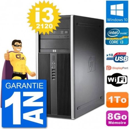 PC Tour HP 8200 Intel Core i3-2120 RAM 8Go Disque Dur 1To Windows 10 Wifi