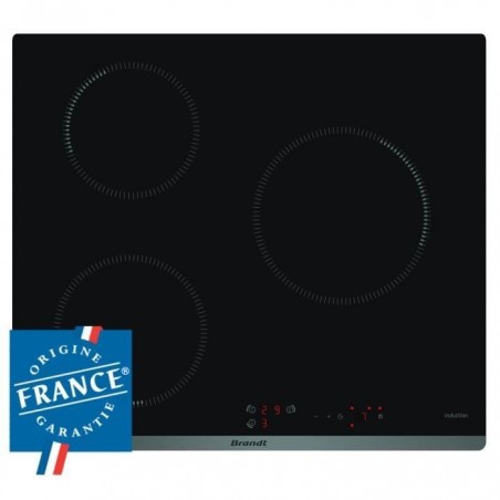 BRANDT BPI6310B - Table de cuisson induction - 3 zones - 4600W - L58 x P51cm - Revêtement verre - Noir