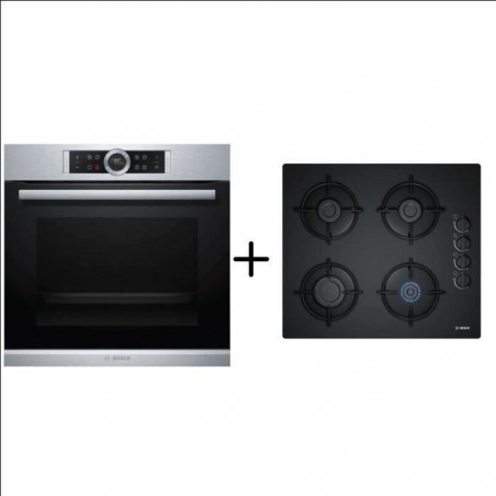 BOSCH HBG672BS2 Four multifonction pyrolyse - 71 l - Classe A+ - Inox + BOSCH POP6B6B10 - Plaque de cuisson gaz - Pack