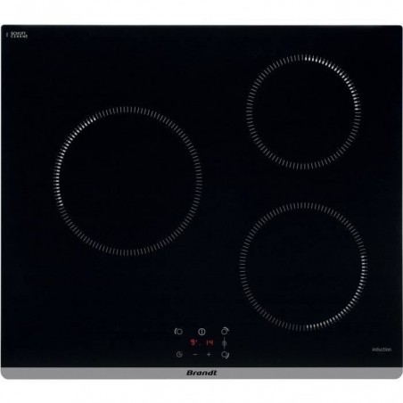 Table de cuisson induction - BRANDT - 3 foyers - 59 x 52 cm - TI360B - 5900 W - Vitrocéramique - Noir