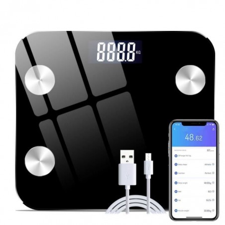 Pèse Personne Impédancemètre, Balance Pese Personne, Balance Connectée Bluetooth Ecran LED APP avec 22 Données Corporelles