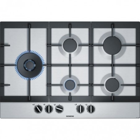 SIEMENS EC7A5SB90 Plaque de cuisson gaz - 5 foyers - 12500W max - L75 x P52cm - Revêtement inox - Inox