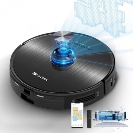 Proscenic M8 - Aspirateur Robot Laveur - Aspiration forte 3000Pa - Cartographie et Navigation Laser - Débit d'Eau Réglable