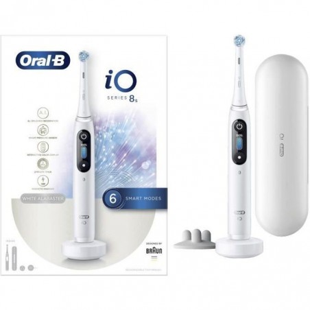 Brosse à Dents Électrique Oral-B iO Série 8s - Blanc - Rechargeable avec Manche Intelligence Artificielle