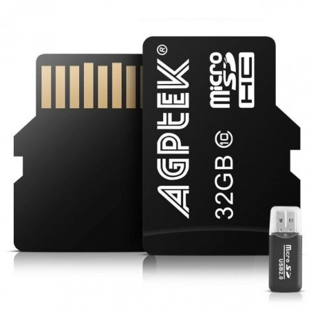 Carte Mémoire 32GB Class 10 Carte Micro SD-TF avec Lecteur de Carte, Compatible avec Lecteur Mp3, téléphones etc.-AGPTEK Noir