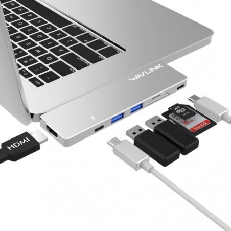 WAVLINK Aluminum Hub USB C avec lecteur de carte SD, 2 ports USB 3.0, 2 ports Type C et connexion HDMI pour MacBook Pro 2016