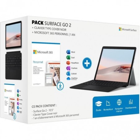 Pack MICROSOFT - Surface Go 2 - 10,5 - RAM 4Go - 64Go eMMC + Type Cover Noir + Microsoft 365 Personnel à télécharger