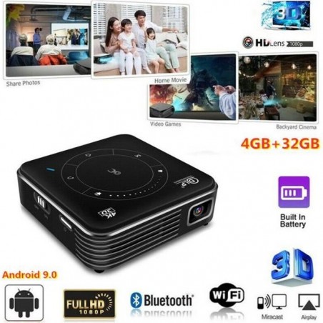 NOUVEAU VIDEOPROJECTEUR Mini DLP 4000 Lumens Android 9.0 3D 4K HD 1080P Maison Théâtre Projecteur Cinéma WIFI HDMI 4G+32G USB