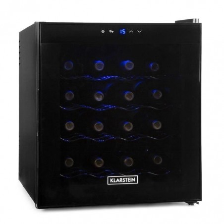 Klarstein Cave à vin design réfrigérée- Minibar à boissons 48L (porte en verre transparent, pavé tactile, LED , 16 bouteilles)