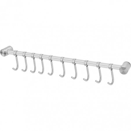 6 pcs Crochet Barre de Cuisine en Acier Inox , 53cm avec 10 Crochets Amovible pour Suspendreïlot de 6ï