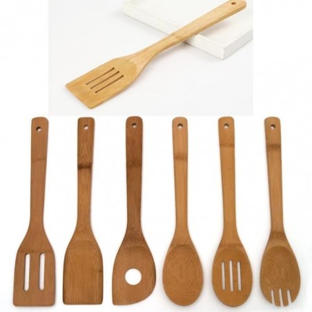 Nouveau 6 Pices Bambou Ustensile De Cuisine En Bois Outil De Cuillre Spatule Mélange Set