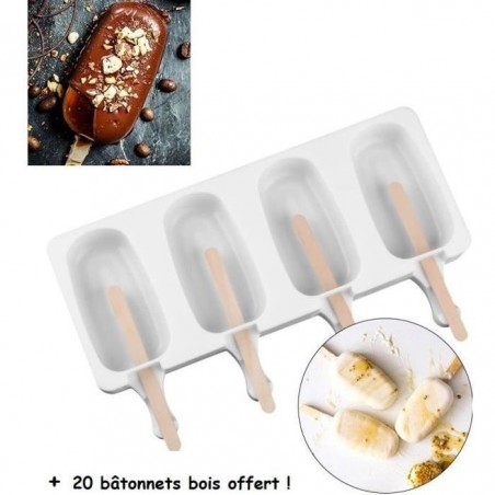 Moule à Glace sorbet 4 Esquimaux Magnum silicone qualité superieur sans BPA glace fait maison DIY + 20 bâtonnets bois offert !