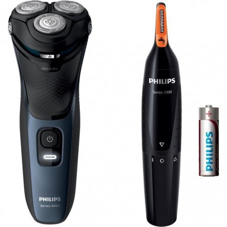 PHILIPS S3134-57 - Rasoir éléctrique Shaver Series 3000 - Tête 5D Pivot & Flex - Lames PowerCut - 60min rasage, 1h de charge