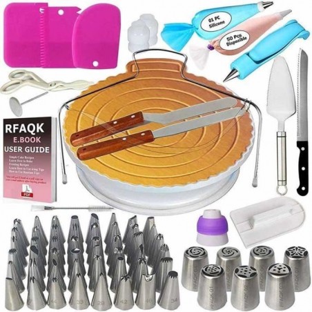 124 Kit de Pâtisserie Inclure Gâteaux Tournant, Poches et Douilles, Coupe-Gâteau, Seringue Patisserie, Brosse