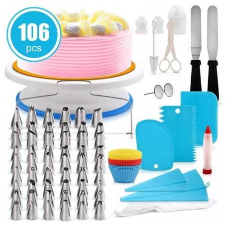 Plateau Tournant Gateaux, 106pcs Décoration Professionnel Ustensiles Kit Pour Décorer Le Gâteau Layer Cake