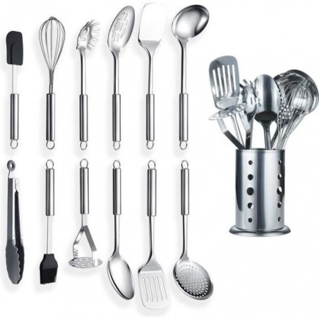 Berglander Ustensiles de cuisine , Ensemble de12 acier inoxydable set d' Ustensiles de cuisine Acier inoxydable avec support.