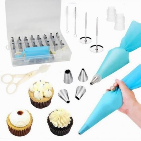 41Pcs Douille Poche à Douille Pâtisserie Kit Décoration de Gâteaux Crème DIY Réutilisable(32 Douilles Inox-2 Poches àDouille