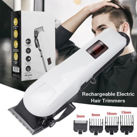 Kemei Tondeuse à Cheveux Sans fil Rechargeable - Rasoir Barbe LCD Electrique + 4 Peignes 220V