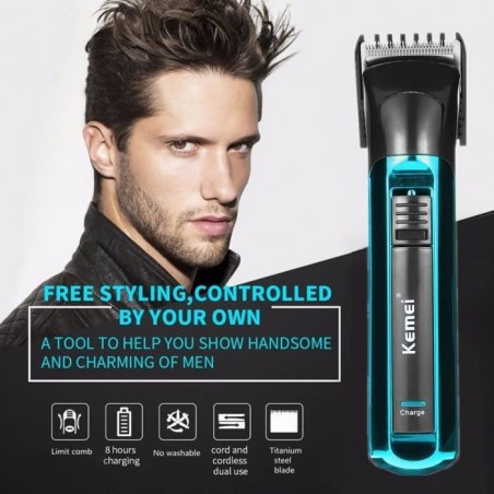 220v Tondeuse à Cheveux Barbe Sans fil Electrique ou Batterie Rasoir Sec ou Humide Double Usage Bleu