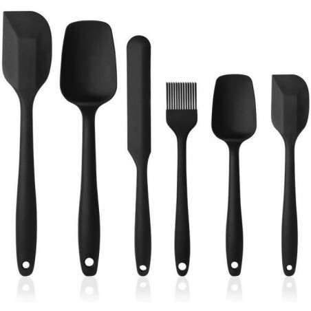 Spatule de Silicone de Cusine Kit, Ustensiles en Silicone 6 Pack comme Ustensiles de Cuisine Antiadhésifs-Noir