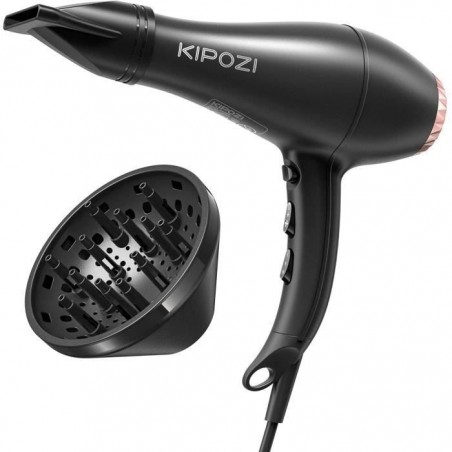 KIPOZI SÃche-cheveux Ionique 2200W Professionnel avec Diffuseur et Concentrateur, Noir