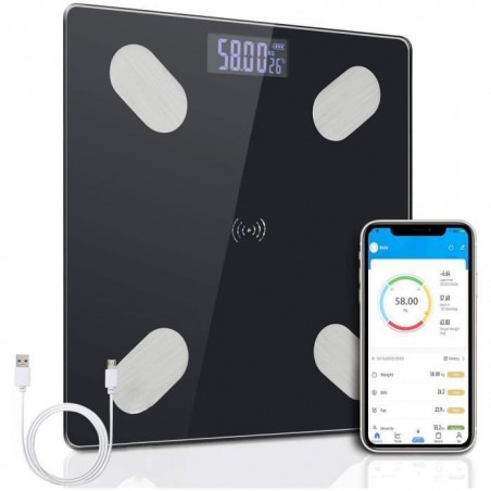 Pse Personnes Impédancemtre, Balance Connectée Bluetooth, Ecran LED ,Body Composition Scale,Noir