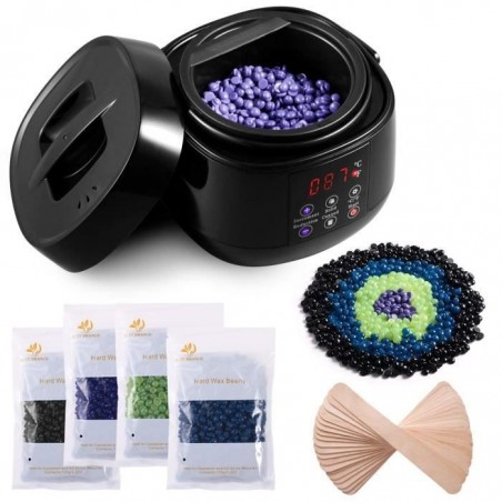 Chauffe Cire lectrique Professionnel Chauffe Cire Kit avec 400g Perle de Cire Epilation à la Cire Chauffe Cire avec LED cran