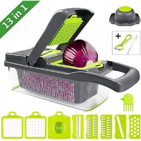 Gesentur Mandoline Multifonctions 13pcs coupe-légume, Mandoline Cuisine des Decoupe legumes, Rapidement et Uniformément