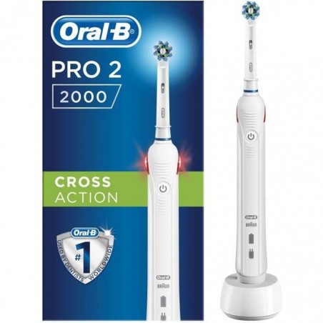 Brosse à Dents Électrique - Oral-B Pro 2 2000 - Blanche - Technologie 3D - Batterie