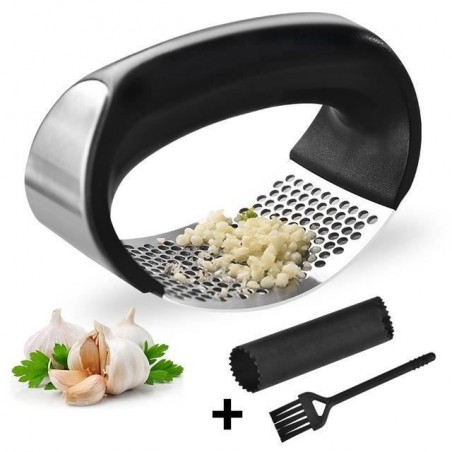 Presse Ail Professionnel Garlic + éplucheur à lail + Brosse - Nettoyage Facile pour la Cuisine