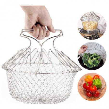 2pcs Panier à SaLade Pliable en Acier Inoxydable pour les aliments Frits ou fruits