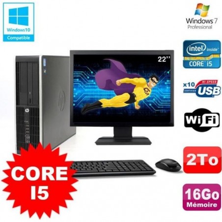 Lot PC HP Elite 8200 SFF Core I5 3.1GHz 16Go 2To DVD WIFI W7 + Ecran 22