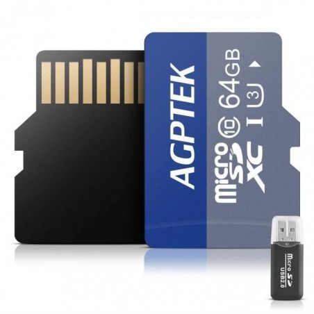 Carte Mémoire de 64Go avec Lecteur de Cartes AGPTEK, Carte Micro SD-TF 64G Compatible avec téléphone,Lecteur MP3 etc.-Bleu foncé