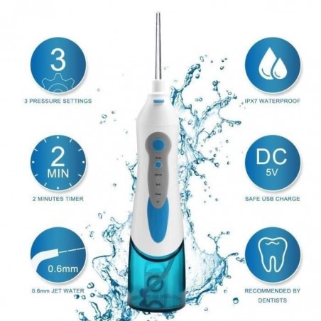 Irrigateur Oral Jet Hydropulseur Electrique Portable Jet Dentaire Nettoyage Oral Rechargeable IPX7 Etanche 3-Mode Dental Care