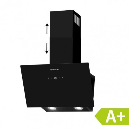 TopStrong Hotte Aspirante 60cm-hotte inclinee 60cm-700 m³-h-Acier inoxydable-Verre Noir-Commande tactile-LED-Classe A+