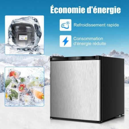 COSTWAY Mini Réfrigérateur Vertical Capacité 31,1 L Porte Réversible en Acier Inoxydable Contrôle Mécanique Température Réglable